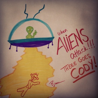 Roswell. 2013. Bobby-james. Marker. I created this piece with my 4 year-old nephew Cody.